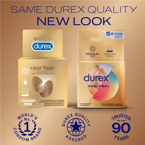 Durex Condom Real Feel Non Latex Condoms, 3 Count