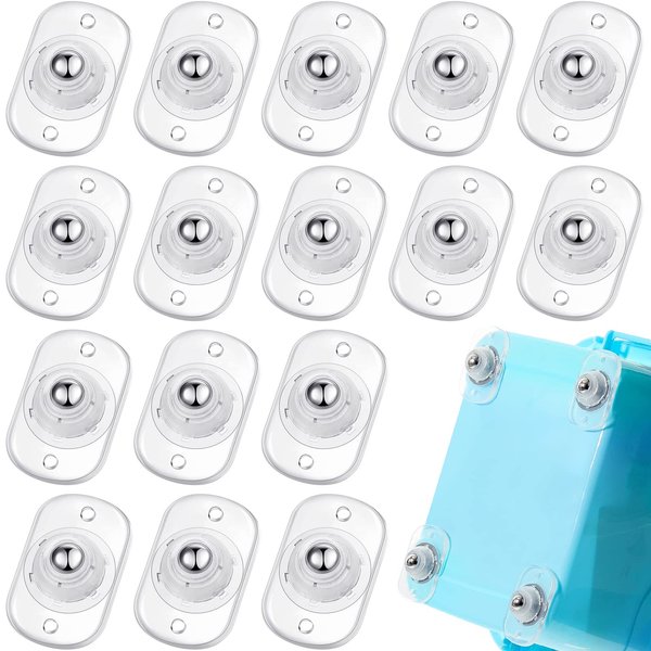Honoson 16 Pcs Self Adhesive Caster Wheels Mini Swivel Wheels Stainless Steel Paste Universal Wheel 360 Degree Rotation Sticky Pulley for Bottom Storage (Clear with 1 Steel Ball Style)