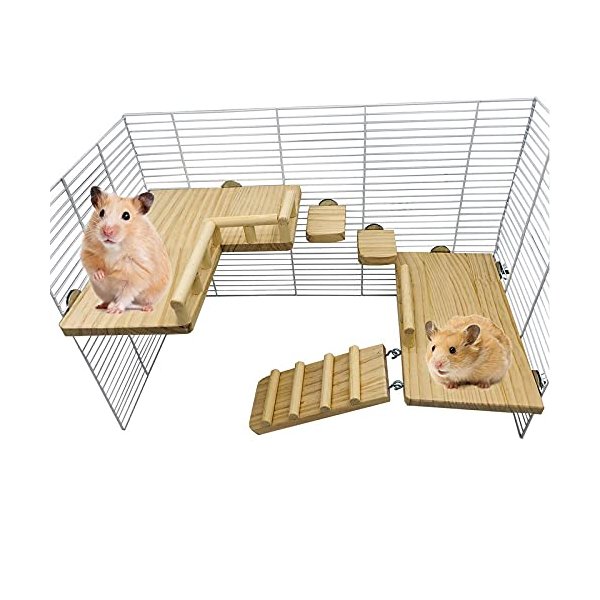 Squirrel Hamster Wooden Platform Jumping Board Climbing Ladder,Bird Perches Cage Toys, Wooden Gerbil Standing Platform, Chinchilla Cage Accessories,Suitable Cage Size :18.5"(L) * 11.03"(W) * 11.81"