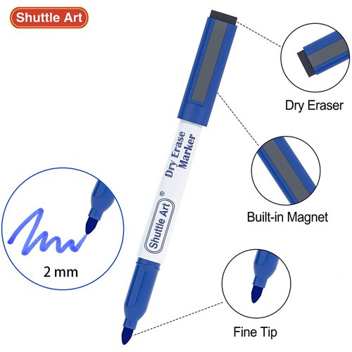 Shuttle Art Blue Dry Erase Markers, 60 Pack Magnetic Whiteboard Markers with Erase,Fine Point Dry Erase Markers Perfect For Writing on Whiteboards, Dry-Erase Boards,Mirrors for School Office Home