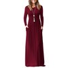AUSELILY Women's Long Sleeve Casual Loose Pocket Maxi Party Long Dresses for Women (M, Wine Red)