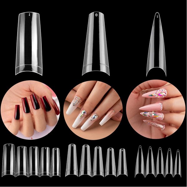 Beetles 3 Styles Acrylic Nail Tips - Artificial False Nails Clear Coffin Ballerina Stiletto Nail Tips for Acrylic Nail/Dip Powder Nails/Poly Nail Extension Gel Nail Art DIY Home, 488 Pcs Gel Tips Set