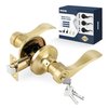 LOQRON Wave Style Door Lever Keyed Entry Door Handle with Lock, Entrance Lever Reversible for Left/Right Handed for Office or Front Door with Satin Brass Finish, 1 Pack