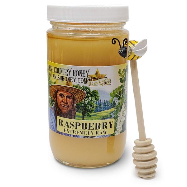 Goshen Amish Country Honey Extremely Raw RASPBERRY Blossom Honey 100% Natural Honey Health Benefits Unfiltered OU Kosher Certified | Glass Jar 454 G