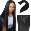 Human Hair Straight Clip In Hair Extensions for Black Women 18 Inches Clip In 10A Grade Unprocessed Full Head Soft Silky Real Human Hair Natural Color Clip Ins 135g/set