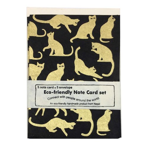Nepal Greeting Card and Envelope Set: Cats, Eco-friendly Handmade Lokta Paper