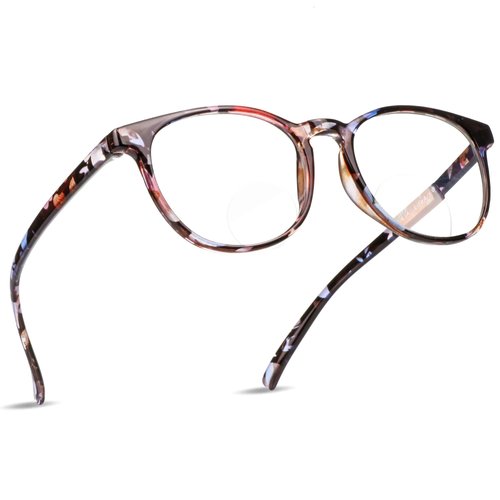 LifeArt Bifocal Reading Glasses with Round Lenses, Blue Light Blocking Glasses for Women, Anti Glare, Reduce Eyestrain (Pinkfloral, 0.00/+1.50 Magnification)