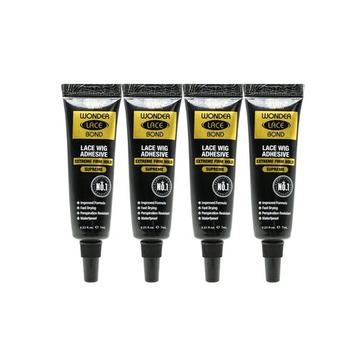 Wonder Lace Bond Lace Wig Adhesive Glue Tube Pack – Extreme Firm Hold (Supreme) 0.23fl. Oz/ 7mL - 4 Packs | Fast Drying, Waterproof, Latex Free, Perspiration Resistant, Cruelty Free