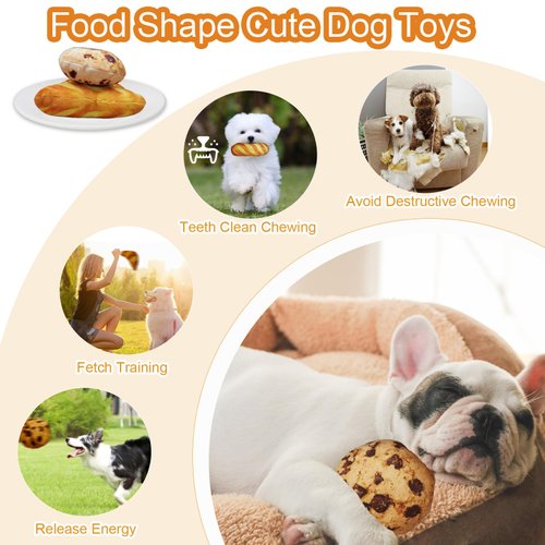 Cooway Cute Dog Toys Set,Food Shape Dog Squeaky Plush Toys for Puppy, Cute Stuffed Breads Breakfast Dog Teeth-Cleaning Chew Toy with Squeakers for Puppy Small Medium Dogs (3 Pack)