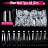 FANDAMEI Acrylic False Nail Tips kit, 600 PCS Full Cover Clear Fake Nail Tips with Nail Glue, Nail Butterfly Glitter, Nail Foil Chip, AB Nail Rhinestones,Nail Clipper,Nail File, Nail Brush,Nail Buffer