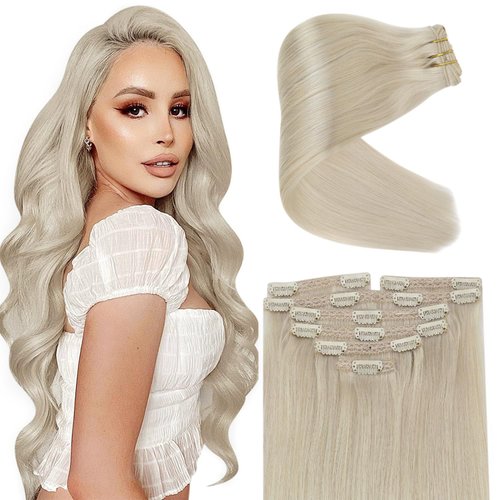 Sunny Blonde Clip in Hair Extensions Human Hair Invisible Clip ins Human Hair Extensions Platinum Blonde Extensions Clip ins 7pcs 120g 24inch