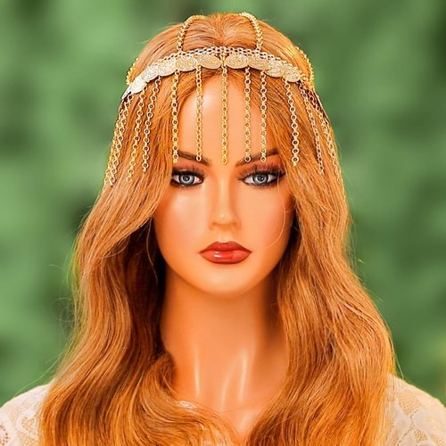 Aukmla Coins Head Chain Gold 1920s Sequin Headpiece Cap Festival Costume Headband Hair Chains for Women and Girls