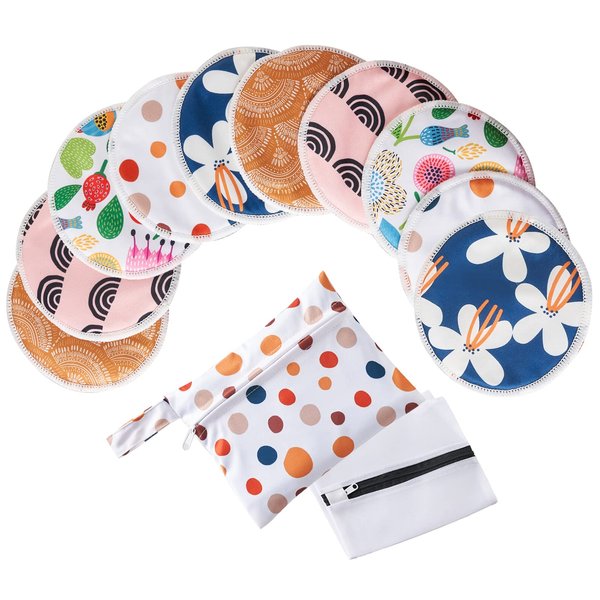 Breast Pads - (10 Pack) Reusable and Washable Nursing Pads for Breastfeeding -4.7 inch + Wet Bag +Wash Bag
