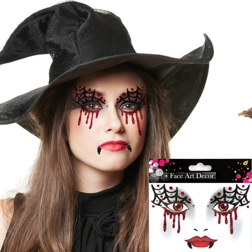 Halloween Face Tattoos Spiderweb Face Stickers Scary Face Sticker Glitter Face Temporary Tattoos Eyes Gems Tattoos Halloween Glitter Decoration Horror Halloween Accessories Spiderweb Eyeshadow 1Pcs