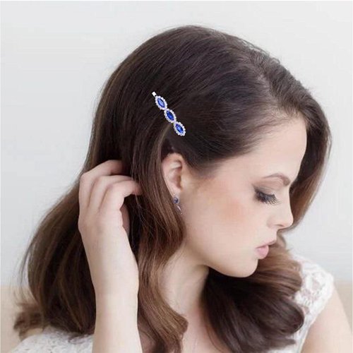 Andelaisi Vintage Sapphire Crystal Hair Pin Barrettes Blue Crystal Wedding Hair Barrette Silver Crystal Hair Clip Bling Cz Hair Pins Hairclip Decorative Bobby Pins Bridal Hair Accessories(Style B)
