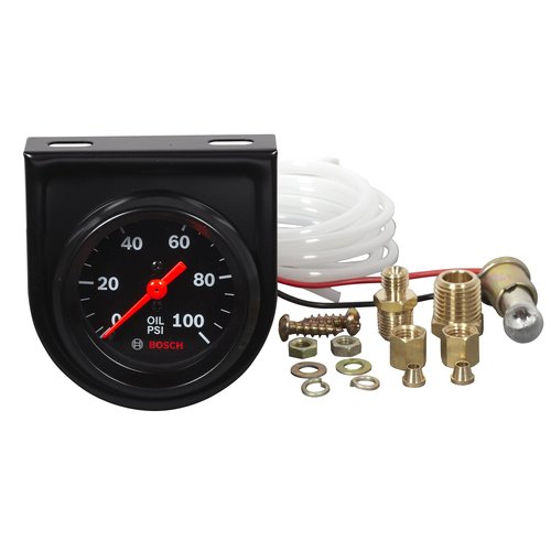 Actron Bosch SP0F000052 Style Line 2" Mechanical Oil Pressure Gauge (Black Dial Face, Black Bezel)