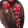 3pcs Japanese Kimono Flower Hair Clips Tassel Hair Hairpins Japanese Style Traditional Kimono Hair Barrettes Hair Accessories for Women (Red)