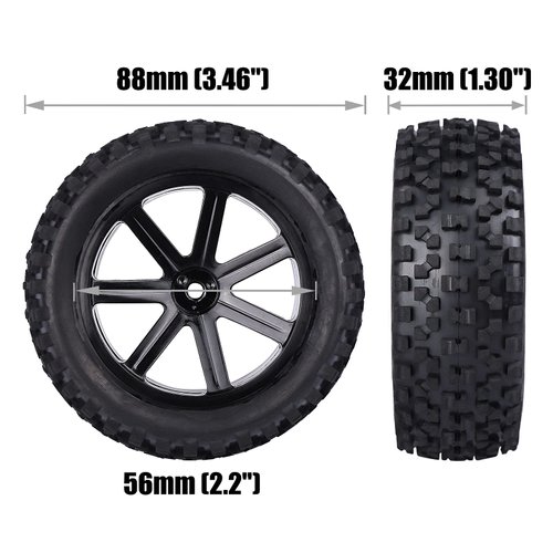 Aimrock 12mm Hex 2.2'' Pre-Glued RC Buggy Wheels and Tires, Out Dia. 3.5'' for 1/10 1/12 1/14 1/16 Off-Road RC Buggy Truck, Set of 4