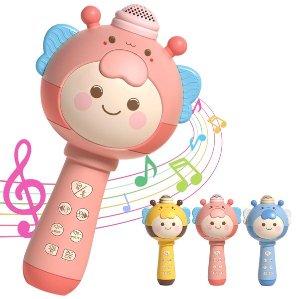 Vamosoun Kids Karaoke Machine,Children’s Karaoke Microphone, Birthday Gifts,Music Toys for Toddlers,Handheld Wireless Microphone,Kids Portable Bluetooth Speaker, Pink