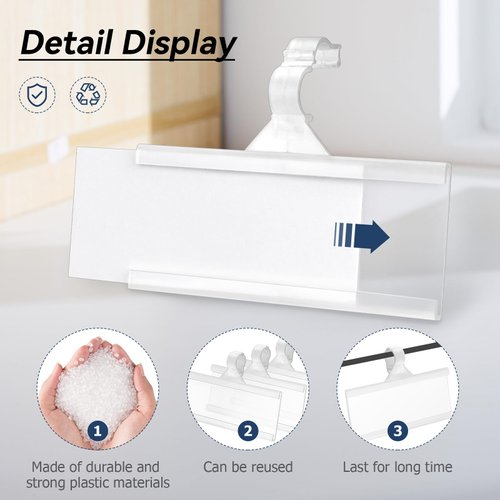 25Pcs Wire Shelf Label Holder, Reusable Plastic Shelf Tags for Pantry Retail Shopping Mall Store Supermarket Wire Shelving UPC Price Display Easy Clip Design Tight Snap Lock Closure 1-1/4" H X 3" W