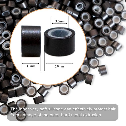 1000pcs Hair Extensions Beads Micro Links Beads 5mm Silicone Lined Beads for Hair Extensions (Dark Brown)
