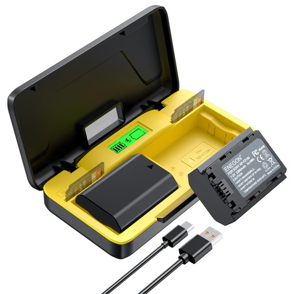 ENEGON NP-FZ100 20W Dual-Battery Memory Fast Charger Set Compatible with Sony Alpha 7 iv,Alpha 7 iii,A9,A9R, A6700, A6600,FX3, FX30,A1, 2-Pack 3000mAh Batteries,SD Card Slot, LCD Display