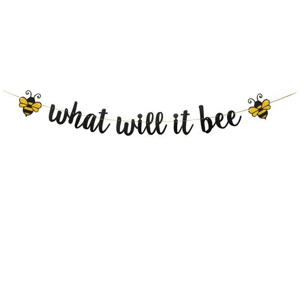 TENNYCHAOR What Will It Bee Banner,Baby Shower Glitter Party Decor,Bumble Bee Theme Gender Reveal Boy or Girl Party Decoration.(black)