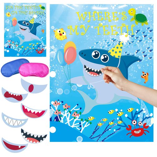 sunny seat Shark Party Game Pin The Teeth on Shark Party Favors Games for Kids Shark Theme Birthday Baby Shower Ocean Party Supplies Classroom Games -36 Teeth