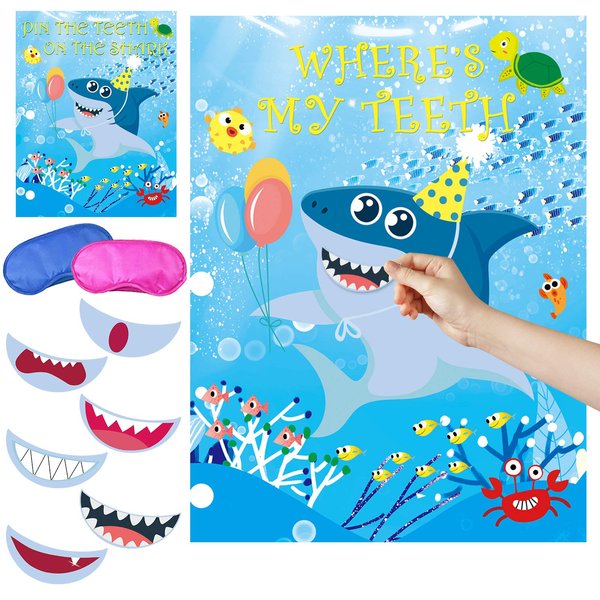 sunny seat Shark Party Game Pin The Teeth on Shark Party Favors Games for Kids Shark Theme Birthday Baby Shower Ocean Party Supplies Classroom Games -36 Teeth