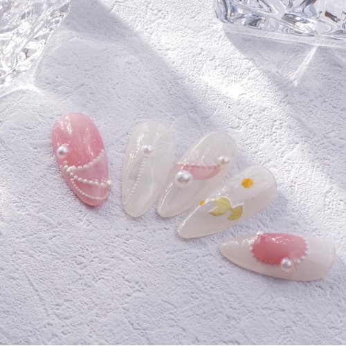 PrettyDiva Pearl Nail Art Stickers 5D Embossed Nail Stickers Pearls Chains Self Adhesive Rhinestones Nail Stickers Manicure Decals Heart Nail Design for Nail Art Decoration