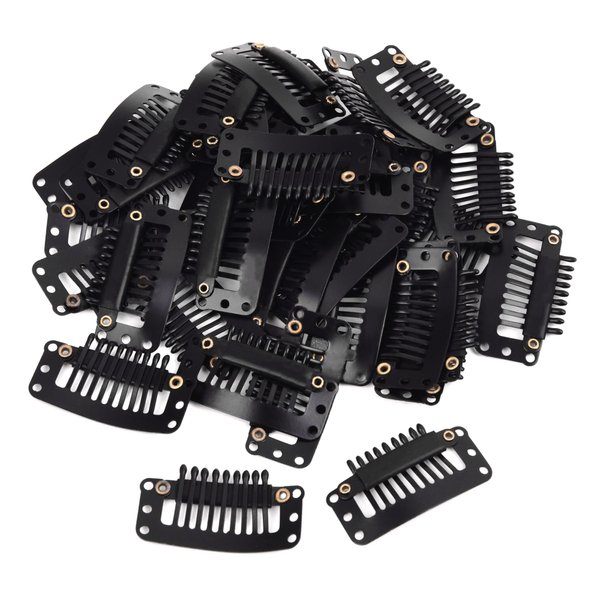 Richintol 40 Pcs No-Sew I-Shape 9-Teeth Clips for Securing DIY Wigs and Hair Extensions (Black)