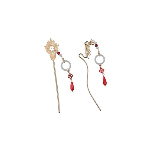 2pcs/Set Chinese Style Hair Sticks,Red Tassel Hair Sticks Vintage Bird Hair Chopsticks Ancient Style Alloy Hairpin Retro Hair Accessories
