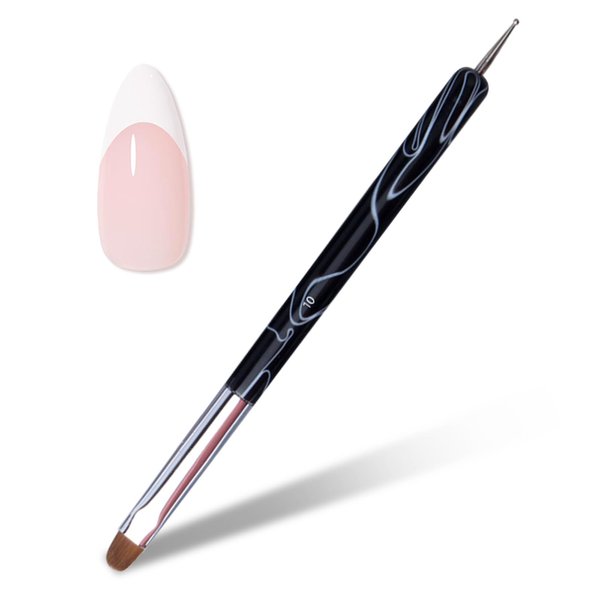 French Nail Brush, 2 Way French Gel Acrylic Nail Art Kolinsky Brush With Dotting Tool for Professional Manicure Cuticle Clean Up Nail Art Design, Wave Pattern Handle (NB125-#10, Black)