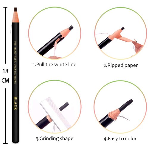 6 Piece Black Colour Waterproof Eyebrows Pencil Tattoo Makeup And Microblading Supplies Kit-Permanent Eye Brow Liners In Waterproof Eyebrow Pencils Peel - Brow Pencil Set For Marking