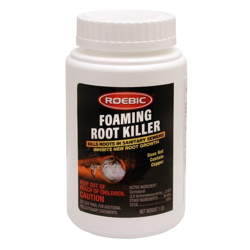 Roebic FRK-1LB Foaming Root Killer: Clear Pipes, Stop New Growth, Safe for All Plumbing - 1lb, White, Granules