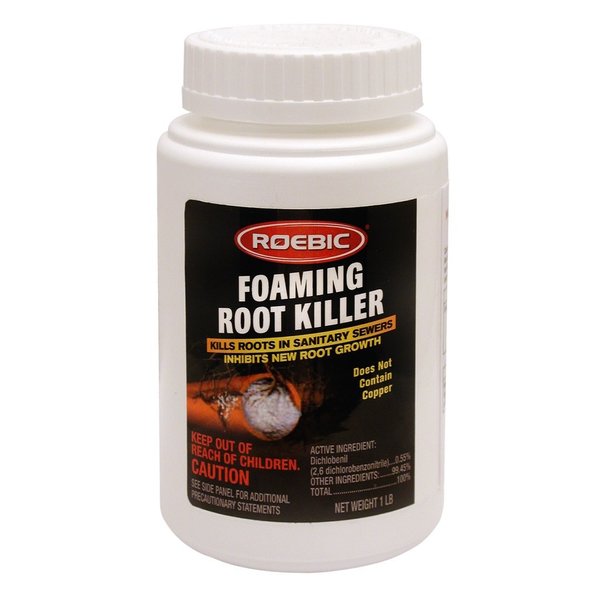 Roebic FRK-1LB Foaming Root Killer: Clear Pipes, Stop New Growth, Safe for All Plumbing - 1lb, White, Granules