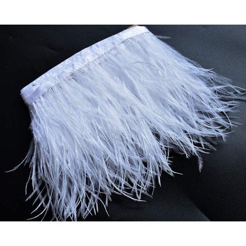 HAPPY FEATHER 2 Yards 5-6inch White Ostrich Feathers Trim Fringe for DIY Dress Sewing Crafts Costumes Decoration