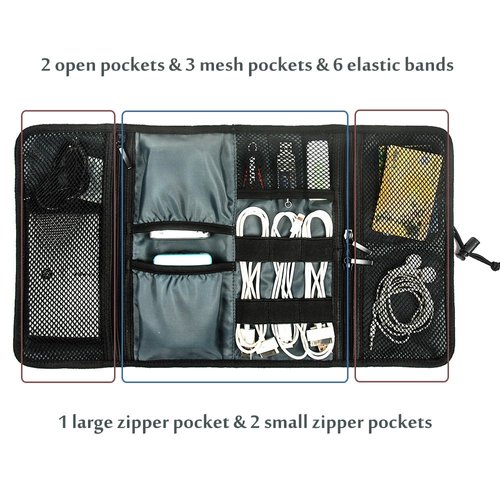 ProCase Electronic Organizer Cord Pouch, Travel Cable Charger Phone Accessories Bag Organizer Roll up Tech Carrying Case for USB Cables SD Memory Cards Earphone Flash Hard Drive -BlackPlaid