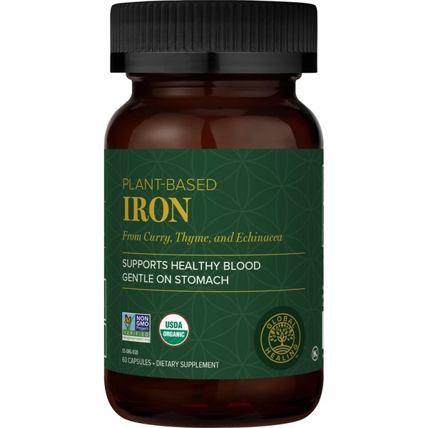 Global Healing Center Iron Supplement for Women and Men - Blood Builder Vitamin Capsules with Curry Plant Extract - Natural Energy to Combat Fatigue, Brain Health & Oxygen Level Support - 60 Pills