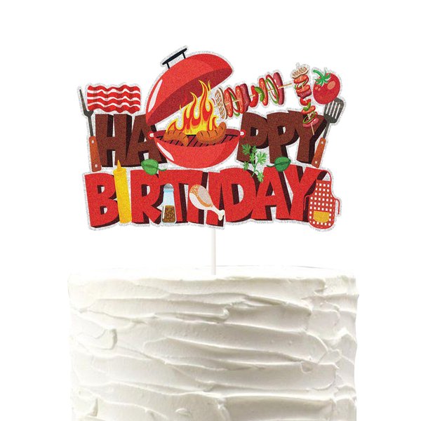 Barbecue Cake Topper for BBQ Sausage Roti Grill Cooking Theme Happy Birthday Cake Decorations,Cooking/BBQ Theme Party Decorations for Birthday Baby Shower Summer Party Supplies