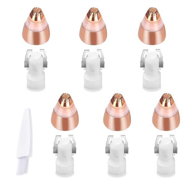 Eyebrow Hair Remover Replacement Heads: Compatible with Finishing Touch Flawless Women Eyebrow Hair Remover Trimmer Blades Painless, with Cleaning Brush, As Seen On TV 18K Gold-Plated Gold 6 Count
