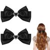 2pcs Black Satin Bow Hair Clips, Christmas Hair Bow Alligator Clips Rhinestone Heart Knot Black Double Layer Bow Hair Barrettes, Christmas New Year Valentines Hair Accessories Gifts for Women Girls