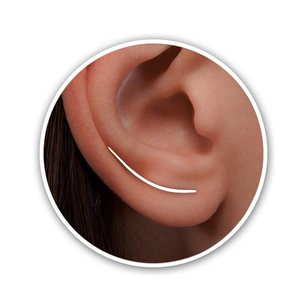 Earrings Sterling Silver Ear Climbers Long Curved Bar Studs, Ear crawlers,Ear Jackets