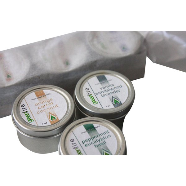 Greenfire All Natural Massage Oil Candles, Lavender Sandalwood Vanilla, Orange Carrot Coconut, Peppermint Eucalyptus Basil, Travel Size 1 Fluid Ounce, Set of 3