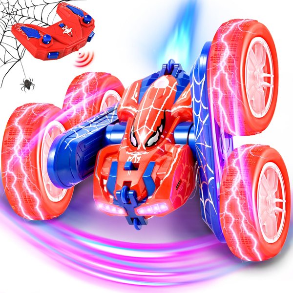 Kenelect Spider Remote Control Car for Kids 4-7 - RC Stunt Car Toys for Boys and Girls Aged 3 4 5 6 7 8 9 10 11 12 Christmas Birthday Gifts - 360° Rotating Car Toy with LED Light (Blue)