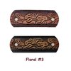 Made in USA - 2 GENUINE THICK LEATHER Floral Hair Barrettes with Sticks, Ponytail Holders, Flowers, Choice of Colors Dark Brown, Light Brown, Black