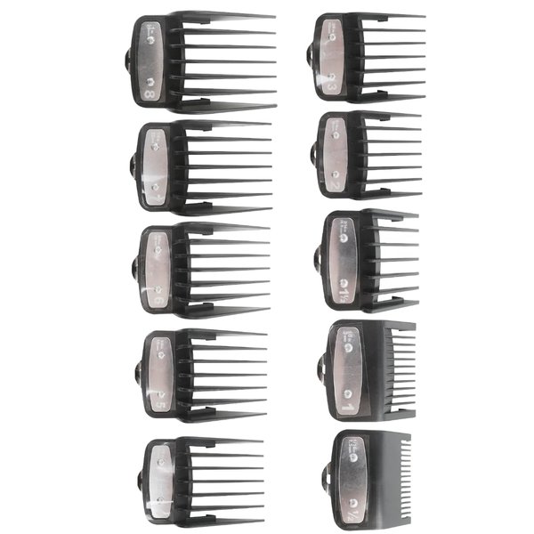 Professional Hair Clipper Guards Guides 10 Pcs Coded Cutting Guides #3170-400- 1/16” to 1” Fits for All Wahl Clippers, For Taper 2000/ Senior,For Babyliss PRO (Black-10 pcs)