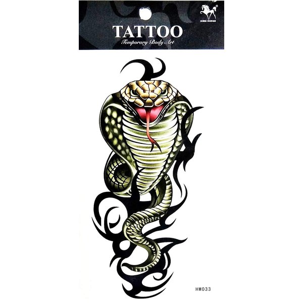 PARITA Tattoos Green Fanged Cobra Snake Serpent Cartoon Tattoo Sexy Body Arm Chest Shoulder Art Waterproof Removable for Women Men Teens Kids (1 Sheet.) (11)