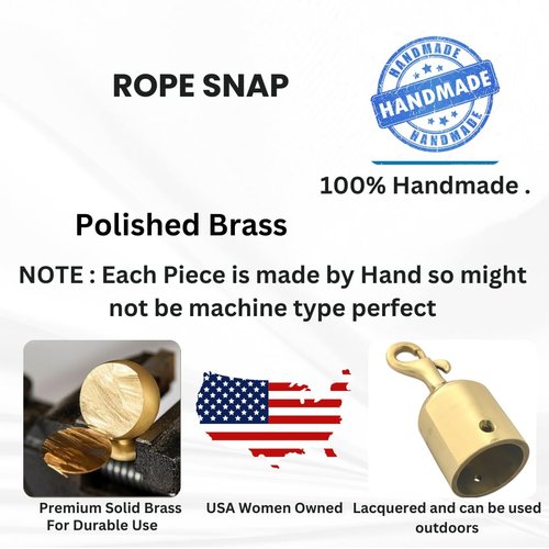 StylentDecor Rope End Snap | Easy to Install | Weather Proof, Anti-Rust, Rope Rail Support, Heavy Duty Rope End Snap | Decks or Docks | Stair Rope End Snap | Handrails (1 inch, Brass) 1 pc
