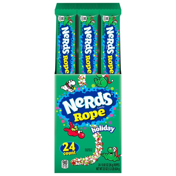 Nerds Holiday Ropes, Individually Wrapped Holiday Candy for Stocking Stuffers, Holiday Themed Nerd Ropes Candy Pack, 0.92 Oz, Pack of 24